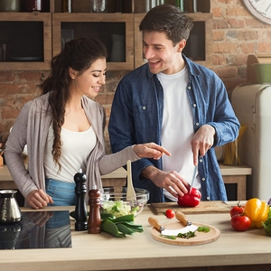 Couteau à découper avec planche à découper aux herbes, couteau Mezzaluna et planche à découper ronde en bambou - Product Image 3