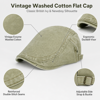 Casquette plate en sergé de coton lavé personnalisée, style vintage Ivy Newsboy, rétro, casquette de chauffeur bec de canard, unisexe, avec sangles latérales ajustables