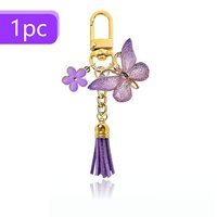Porte-clés Papillon Dégradé en Gros avec Breloque Fleur et Pompon en Daim, Pendentif de Sac à Clip en U Doré, Anneau de Clés Tendance pour Femme