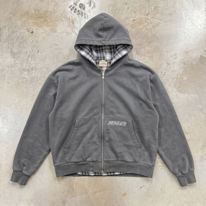 Sweat-shirt à capuche zippé doublé à carreaux 6744, personnalisable avec logo, délavé à l'acide, épais, coupe oversize, pour homme, style streetwear, vente en gros, fabricant - Product Image 1