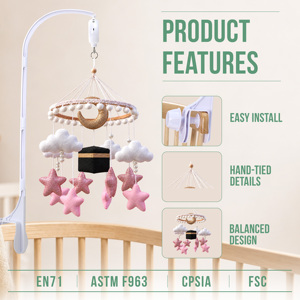 Mobile <span class=keywords><strong>de</strong></span> berceau Nuage Étoilé Rose en stock, faible MOQ 3 pièces, reapprovisionnement en gros et logo personnalisé disponibles - Product Image 3