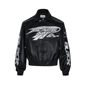 OEM ODM Custom Logo Men's PU Leather Jacket Spring Fashion <b>Hip</b> Hop Street Embroidery Style Loose Motorcycle Jacket - Product Image 3
