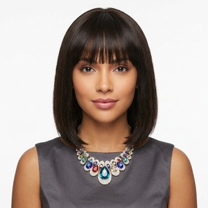 Perruque <span class=keywords><strong>courte</strong></span> et droite pour femme, style bob, <span class=keywords><strong>avec</strong></span> <span class=keywords><strong>frange</strong></span>, entièrement tissée à la main, perméable et colorable, pour tête entière, style européen et américain - Product Image 5