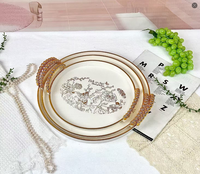 Ensemble de 3 pièces Plateau à fruits Rotondity Plateau à thé en plastique transparent bord doré Plaque de rangement Plateau multifonctionnel pour la maison