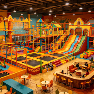 Parc d'aventure intérieur commercial à thème latin dynamique, intégrant un parc de trampolines, des toboggans arc-en-ciel et un parcours d'obstacles pour les centres de divertissement familial (FEC) - Product Image 2