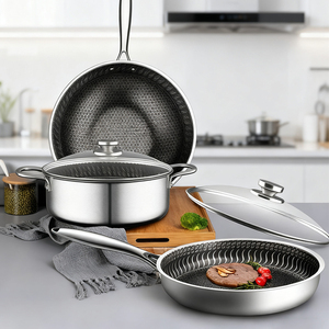 Ensemble de 5 ustensiles de cuisine modernes et classiques en acier inoxydable, casseroles et poêles industrielles pour la cuisine (vente en gros) - Product Image 3