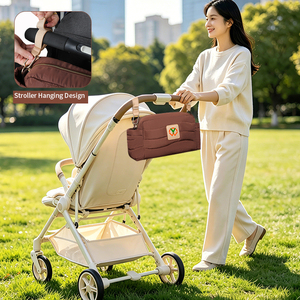 Organizador de Cochecito para Viajes al Aire Libre, Bolsa Colgante Acolchada Personalizada para Cochecito de Bebé, Bolsa de Pañales Portátil para Mamá con Bolsillo Trasero con Cremallera - Product Image 1
