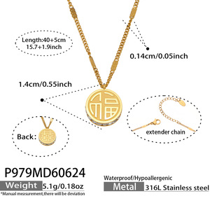 Nuevo Collar con Colgante Redondo <span class=keywords><strong>de</strong></span> Doble Cara Estilo Chino Fu Xi, Chapado en <span class=keywords><strong>Oro</strong></span> <span class=keywords><strong>de</strong></span> 18k, Acero Inoxidable, Zirconia, Joyería <span class=keywords><strong>de</strong></span> la Suerte, Resistente al Deslustre - Product Image 5