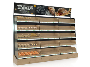 Scaffale a Parete in Ferro e Legno di Alta Qualità per Supermercati, Personalizzabile in Colore e Dimensioni, Bifacciale per Branding di Negozi di Alimentari di Lusso - Product Image 1