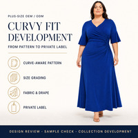 Robe longue sur mesure grande taille à col en V et manches bouffantes froncées pour femmes rondes, fabricant OEM ODM en gros