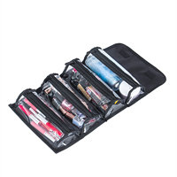 Sac de maquillage enroulable en nylon KONCAI OEM, 4 compartiments à fermeture éclair en PVC, pochette de rangement cosmétique imperméable