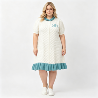 Robe tricotée pour femme économique en fil texturé à âme, avec point pop-corn, broderie chenille et bordure à volants, style décontracté