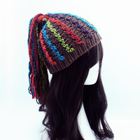 Bonnet en polyester tricoté à la main avec dreadlocks colorées et bouton, chapeau d'hiver chaud pour adultes et enfants, style punk