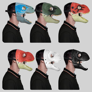 BAIGE Latex Dinosaur Headgear Máscara con boca abierta Mascarada divertida Animal Face Prop para fiesta de Halloween - Product Image 1
