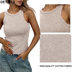 Débardeur Femme Keepsowing Sans Manches Col Rond Côtelé Tricoté Court Déchiré Basique Coupe Ajustée Cami Respirant Tendance - Product Image 5