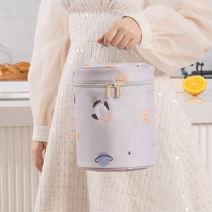 Starry Sky 325PE Bento Bag Round Bucket Gray 18.5x18.5x23cm Insulated Lunch Bag For Work School Outdoor Picnic - Product Image 4