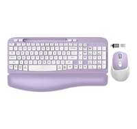 Set Keyboard Mouse Nirkabel 2.4G Ergonomis dengan Baterai Isi Ulang, 104 Tombol, 1600 DPI, Tombol Fungsi Multimedia, Tombol Gelombang, dan Alas Kulit