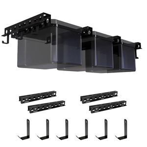 JH-Mech-Système de rail de rangement pour <span class=keywords><strong>3</strong></span> bacs de garage de type T avec 6 crochets amovibles et <span class=keywords><strong>4</strong></span> paquets d'étagères de plafond robustes - Product Image 1