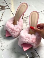 Mules à talons hauts pour femmes 12CM/10CM, à bout ouvert, en fausse fourrure, style stiletto