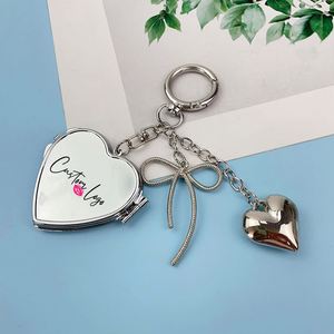 Wholesale Double-sided Stainless Steel Pocket <b>Makeup</b> Mirror Keychain <b>Compact</b> Pocket Love Mirror Keychain - Product Image 2