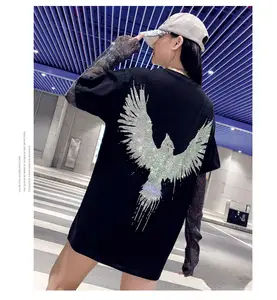 Free sample Large eagle motif custom rhinestone heat transfer design for garment