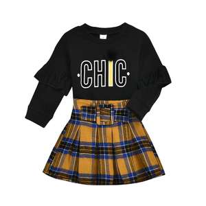 Vêtements pour filles, collection printemps-automne 2021, vêtements pour filles, ensemble jupe plissée à carreaux pour enfants - Product Image 6