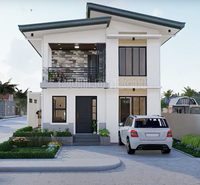 Maison préfabriquée de style industriel, villa modulaire élégante avec balcon, maison préfabriquée de luxe avec garage et balcon