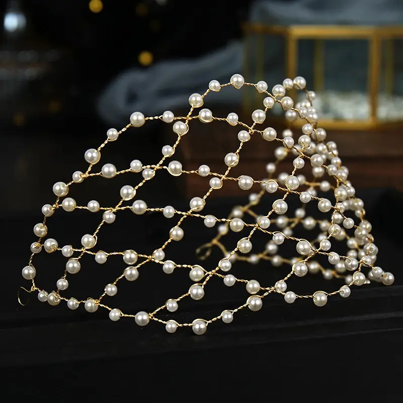 Mode Gold Hochzeit Stirnband Böhmische Kopf bedeckung Perle Haar Rebe Blume Halo Braut Haar Accessoires