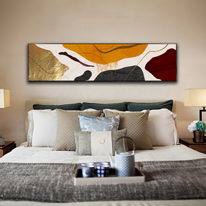 บล็อกสีทองที่มีสีสันสีน้ําภาพวาดที่เรียบง่ายพื้นผิวพิมพ์สีส้มบทคัดย่อผ้าใบภาพผนังศิลปะสําหรับห้องนั่งเล่น - Product Image 4