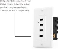 Prise murale américaine HUAYA 15A 125V avec 4 ports USB et 6 prises, résistante aux manipulations, prise USB blanche / homologuée cUL