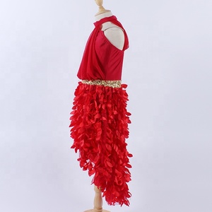 Rojo sin mangas vestidos de las niñas niño salón Latina Fring sólido color desgaste de la danza para niñas - Product Image 3