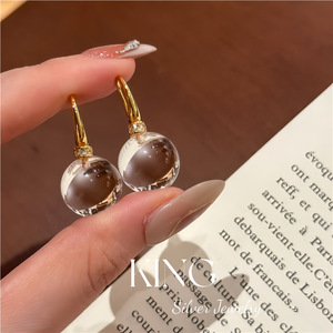 King Silver Jewelry S925 Sterling Silver Gold Plated <b>Crystal</b> <b>Ball</b> Drop Earrings Everyday Wear - Product Image 5