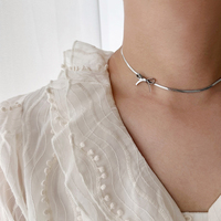 Collar de Verano Clásico para Mujer, de Acero Inoxidable, con Lazo, Cadena de Serpiente con Aguamarina, Chapado en Oro de 18K, para Regalo de Compromiso