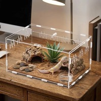 Terrarium pour reptiles en plexiglas avec couvercle en verre, grand réservoir en aluminium, enclos en acrylique pour terrarium de reptiles, cage pour reptiles