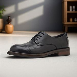 Zapatos de Cuero para Hombre, Estilo Casual de Negocios, Punta Cuadrada, con Cordones, Transpirables y Ligeros, de Cuero Genuino, Tendencia 2025 - Product Image 1