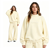 Ensemble de survêtement 2 pièces pour femme, molletonné 350G, imprimé mousse, sweat-shirt à col semi-montant et pantalon large, coupe oversize décontractée