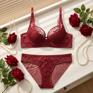 Elegant Red Lace Bra and Bikini Panties <b>Set</b> with Underwire Full Cup Design For Women <b>Sexy</b> Lingerie <b>Set</b> Comfortable Intimates - Product Image 3