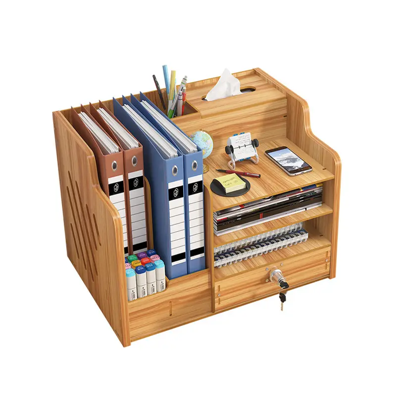 Accesorios de escritorio de oficina Bambú Espacio DE TRABAJO Organizador de almacenamiento de documentos Estante Carpeta de archivos de madera Estante de almacenamiento de escritorio de oficina