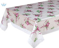Nappe imprimée lavable en flanelle, motif floral carré, linge de table en PVC avec bordure en dentelle de 3 pouces