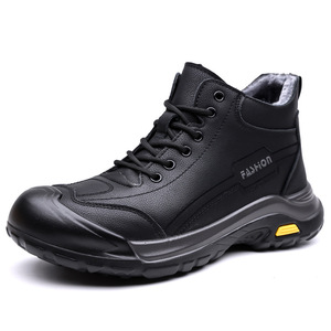 Bottes Martin pour hommes, automne-hiver, à semelle épaisse, hautes, doublées de polaire, chaussures de randonnée, vêtements décontractés d'extérieur, noir, gris - Product Image 5