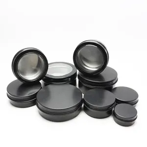 10g 50g 60g 100g 120g boîte en aluminium noir personnalisé pots de canette pour bougie cire shampooing huile de barbe jar-AN22