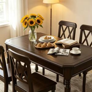 Vintage Dark Wood <b>Dining</b> <b>Table</b> Set, 4 Seater with Lattice Back Chairs & Turned Legs - Product Image 5
