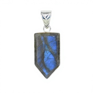 Fait à la main solide 925 argent Sterling 16x30mm naturel bleu Flash Labradorite pentagone lunette ensemble pendentif bijoux fins femmes cadeau - Product Image 1