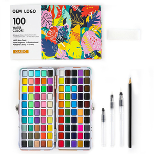 Ensemble <span class=keywords><strong>de</strong></span> <span class=keywords><strong>peinture</strong></span> aquarelle 100 couleurs avec stylos pinceau à eau et <span class=keywords><strong>crayon</strong></span> à dessin, fournitures d'art, kit <span class=keywords><strong>de</strong></span> démarrage parfait pour la <span class=keywords><strong>peinture</strong></span> - Product Image 1