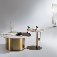 Léger luxe en acier inoxydable doré céramique forme ronde meubles de salon intérieur salon de beauté loisirs table basse ensemble