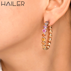 Modernos Pendientes de Aro con Cierre de Rosca de 5MM, Diseño de Corazó<span class=keywords><strong>n</strong></span> a Corazó<span class=keywords><strong>n</strong></span>, con Zafiros Multicolores, Plata de Ley 925 para Mujer - Product Image 4