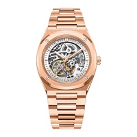 Montre automatique chinoise de luxe pour hommes, avec grand cadran squelette unique, en acier inoxydable doré