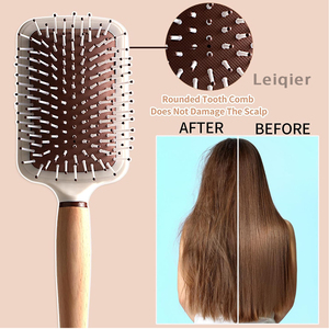Custom logo Wooden Handle <b>Hair</b> <b>Brush</b> for <b>Curly</b> <b>Hair</b> Scalp Massage and Detangling Comb Soft Bristles for Women and Styling - Product Image 5