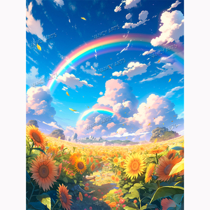 VANCY ARTS, venta al por mayor, Kit <span class=keywords><strong>de</strong></span> <span class=keywords><strong>pintura</strong></span> <span class=keywords><strong>de</strong></span> diamante <span class=keywords><strong>de</strong></span> taladro completo 5D Premium DIY, <span class=keywords><strong>campo</strong></span> <span class=keywords><strong>de</strong></span> girasol con escena <span class=keywords><strong>de</strong></span> arcoíris para decoración del hogar - Product Image 1