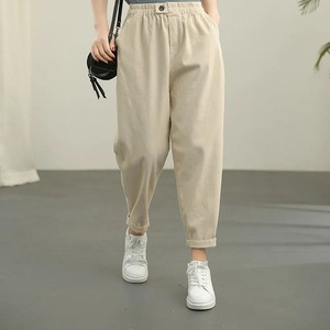 Harem Pants Women Khaki Cotton Loose Fit Mid Waist Casual Carrot Pants Autumn Spring Style Plus Size JN-8618 - Product Image 2
